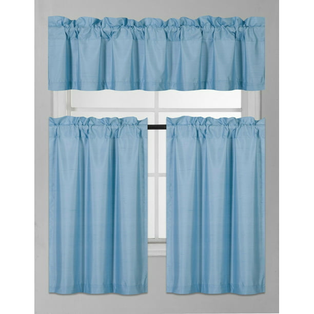 KITCHEN COLLECTION SET WINDOW DRESSING CURTAIN SOLID BLACKOUT 3PC K3 ROYAL BLUE